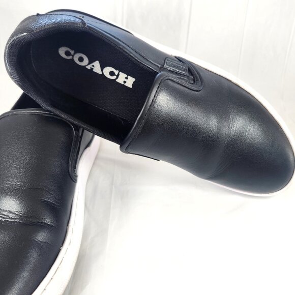 Coach Walker Slip On Women's Leather Sneakers C Logo Comfort Shoes Black Size 8B - Picture 2 of 16